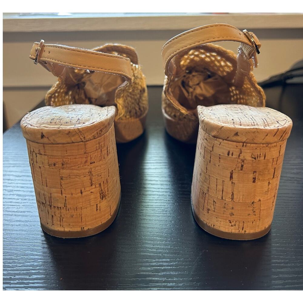 Aerosoles Santiago Raffia Block Chunky Cork Heel Slingback Sandals Womens Size 8 - Picture 6 of 12
